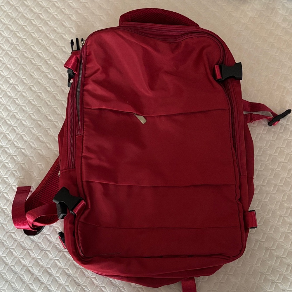 Red travel backpack